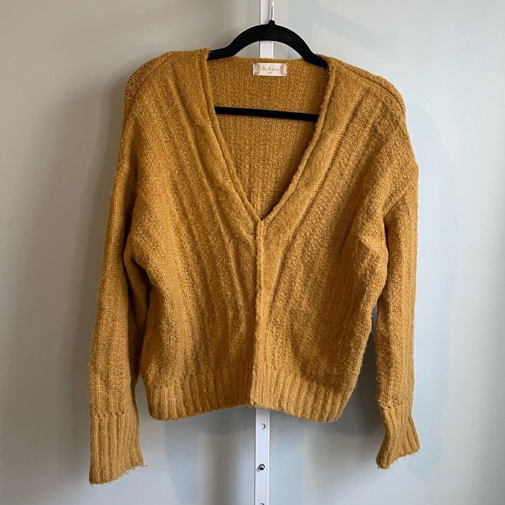 Altar’d State Mustard Yellow V-Neck Cropped Sweater